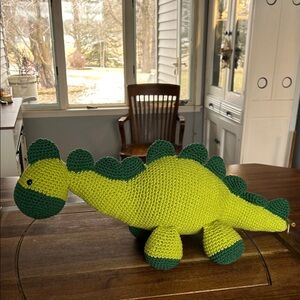 Handmade Green Crocheted Dinosaur Plush Toy - Lime & Forest Green